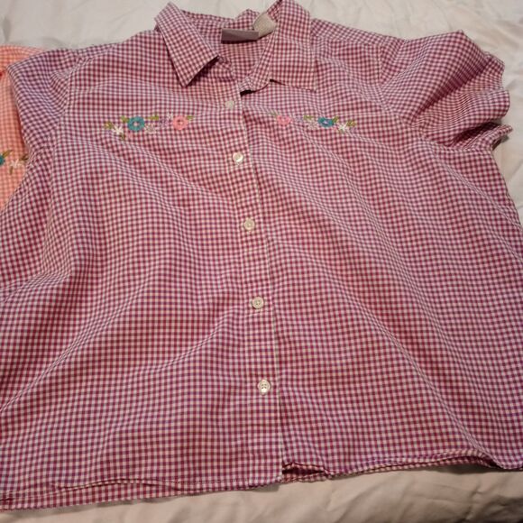 Lot of 2 Blair Women's Button Up Blouses XL Pink Purple Check Embroidered VTG - Picture 10 of 11